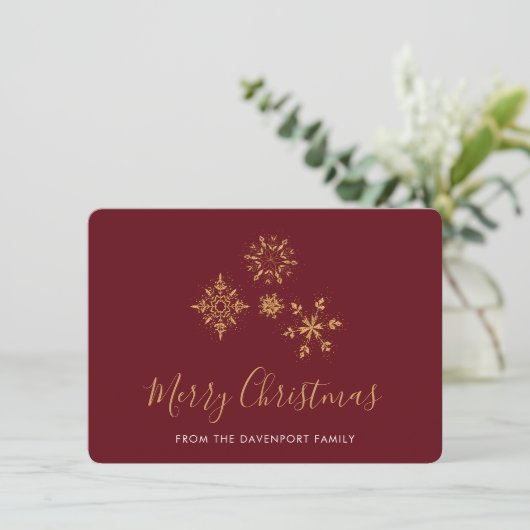 Decoratief Golden Snowflakes Merry kerst Feestdagenkaart (Staand voorkant)