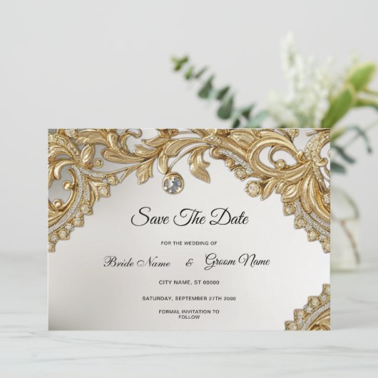 Decoratief goud Bewaar de datum Save The Date (Staand voorkant)