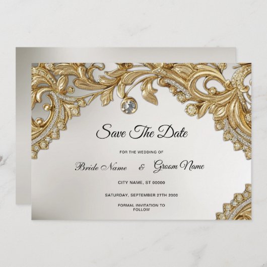 Decoratief goud Bewaar de datum Save The Date (Voorkant / Achterkant)