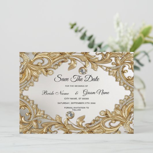 Decoratief goud Bewaar de datum Save The Date (Staand voorkant)