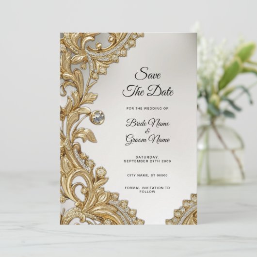 Decoratief goud Bewaar de datum Save The Date (Staand voorkant)