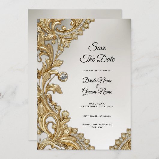 Decoratief goud Bewaar de datum Save The Date (Voorkant / Achterkant)