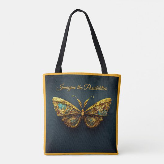  decoratief goud Blauwgroen groene vlinder Tote Bag (Achterkant)