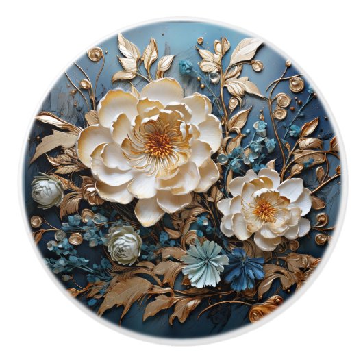 Decoratief goud en blauwgroen blauw bloemontwerp keramische knop