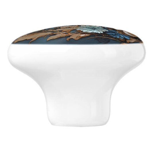 Decoratief goud en blauwgroen blauw bloemontwerp keramische knop (Zijkant)