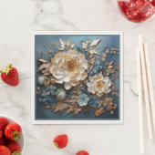 Decoratief goud en blauwgroen blauw bloemontwerp servet (Insitu)