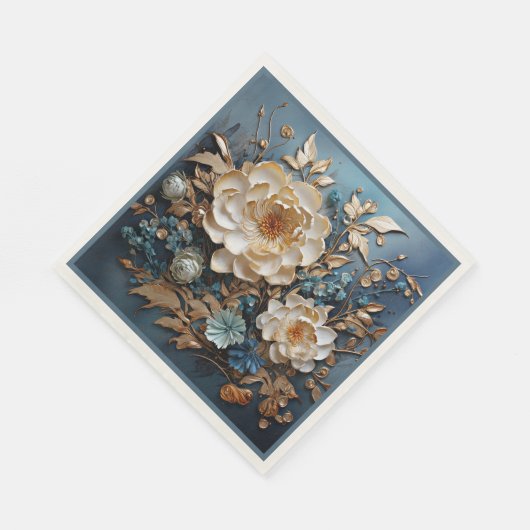 Decoratief goud en blauwgroen blauw bloemontwerp servet (Hoek)