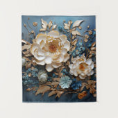 Decoratief goud en blauwgroen blauw bloemontwerp wandkleed (Voorkant)