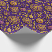Decoratief goud geschetst kerst ornamenten cadeaupapier (Hoek)