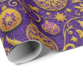 Decoratief goud geschetst kerst ornamenten cadeaupapier (Rol Hoek)