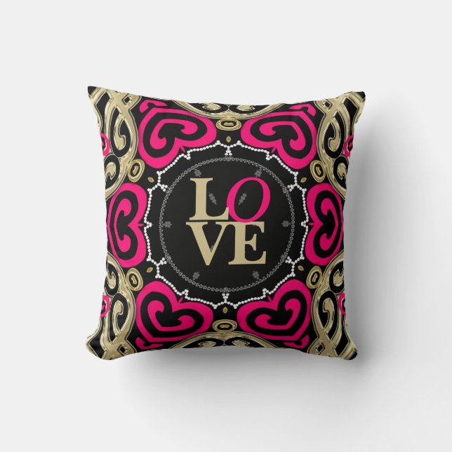 Decoratief goud & hot-roze love Pillow Kussen (Voorkant)