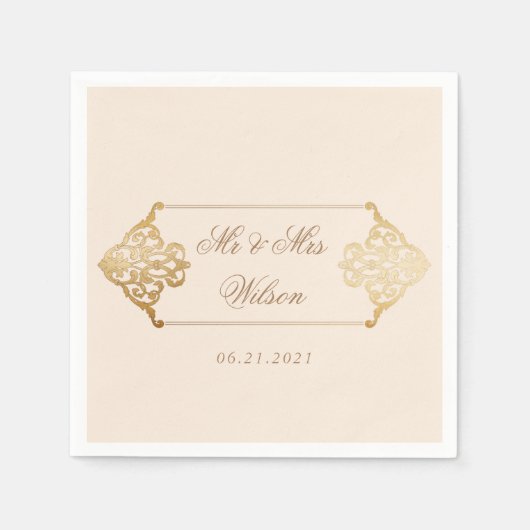  Decoratief Goud Ornament Monogram Bruiloft Servet (Voorkant)