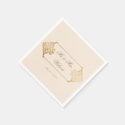  Decoratief Goud Ornament Monogram Bruiloft Servet (Hoek)