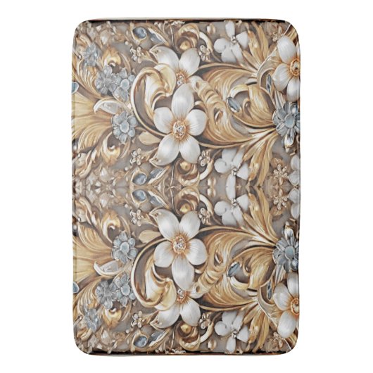 Decoratief Goud Wit Bloemen Badmat (Voorkant Verticaal)