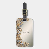 Decoratief Goud Wit Bloemen Bagagelabel (Voorkant verticaal)