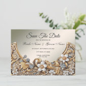 Decoratief Goud Wit Bloemen Bewaar de datum Save The Date (Staand voorkant)