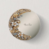 Decoratief Goud Wit Bloemen Button (Voorkant)