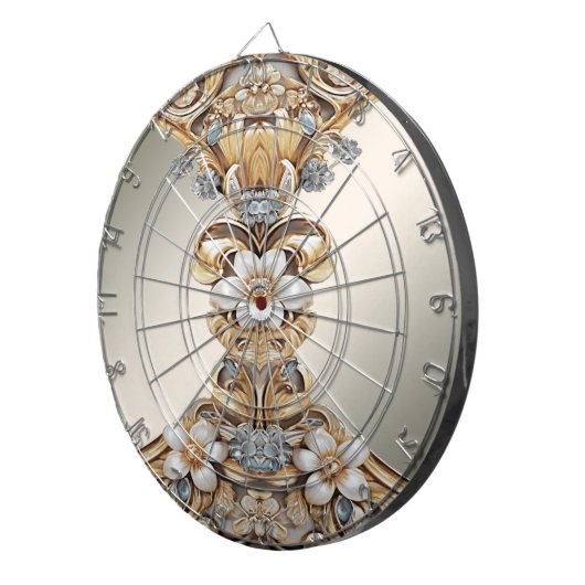 Decoratief Goud Wit Bloemen Dartboard Dartbord (Voorkant Rechts)