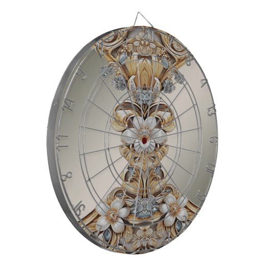 Decoratief Goud Wit Bloemen Dartboard Dartbord (Voorkant Links)