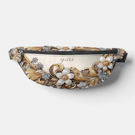 Decoratief Goud Wit Bloemen Fanny Pack Heuptasje (Liggend)