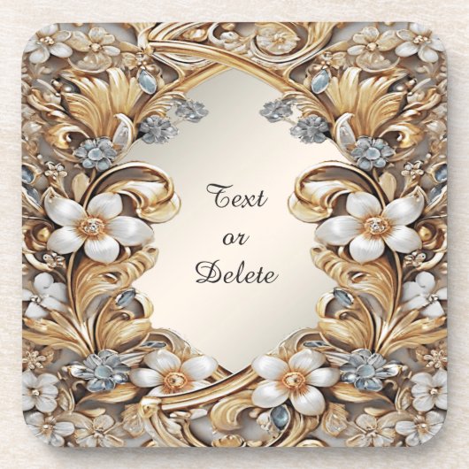 Decoratief Goud Wit Bloemen Hard plastiek onderzet Bier Onderzetter (Voorkant)