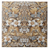 Decoratief Goud Wit Bloemen Keramische Tegel Tegeltje (Voorkant)