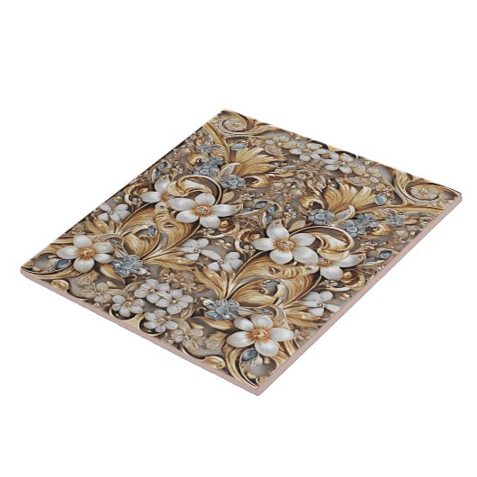Decoratief Goud Wit Bloemen Keramische Tegel Tegeltje (Zijkant)