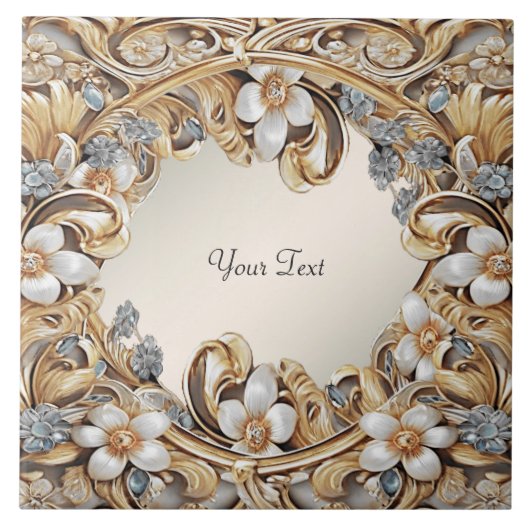 Decoratief Goud Wit Bloemen Keramische Tegel Tegeltje (Voorkant)