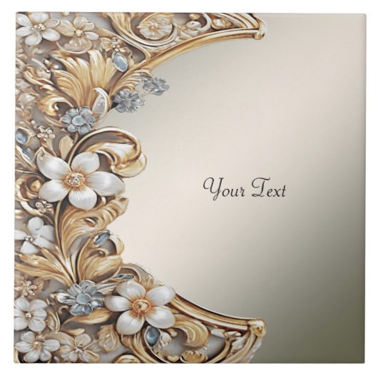 Decoratief Goud Wit Bloemen Keramische Tegel Tegeltje (Voorkant)