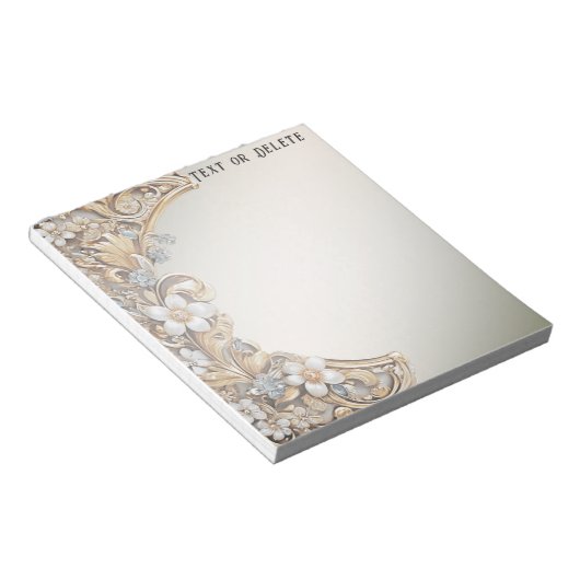 Decoratief Goud Wit Bloemen Notitieblok (Schuin)