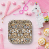 Decoratief Goud Wit Bloemen Papier Bord (Feest)