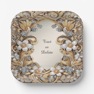 Decoratief Goud Wit Bloemen Papier Bord