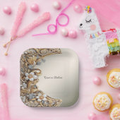 Decoratief Goud Wit Bloemen Papier Bord (Feest)