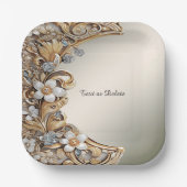 Decoratief Goud Wit Bloemen Papier Bord (Voorkant)