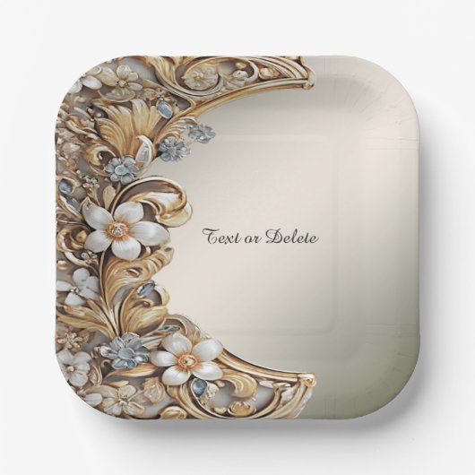 Decoratief Goud Wit Bloemen Papier Bord (Voorkant)