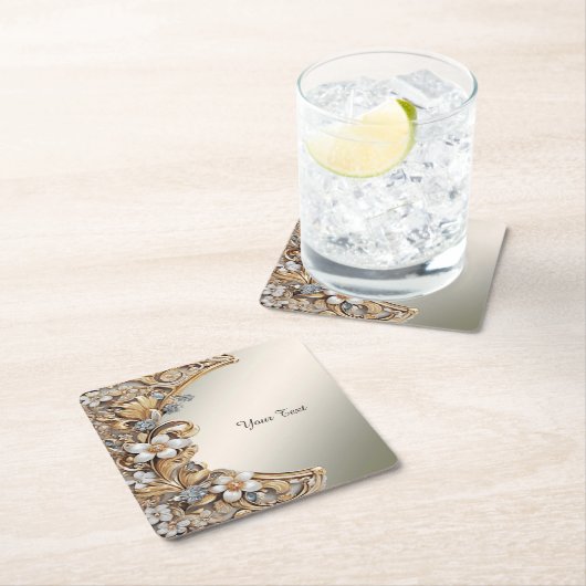 Decoratief Goud Wit Bloemen Papier Onderzetter (Insitu)