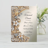 Decoratief Goud Wit Bloemen Repetitie Diner Kaart (Staand voorkant)