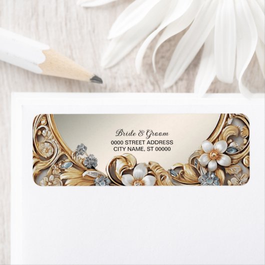 Decoratief Goud Wit Bloemen Retouradres Label (Insitu)