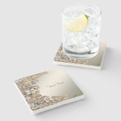 Decoratief Goud Wit Bloemen Steen Onderzetter (Zijkant)