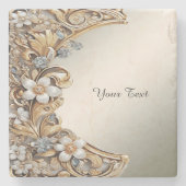 Decoratief Goud Wit Bloemen Steen Onderzetter (Voorkant)