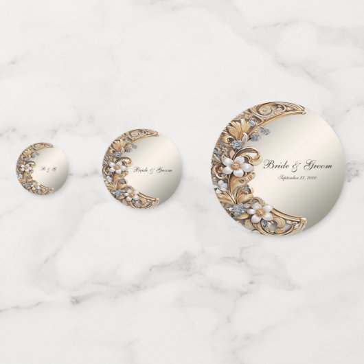 Decoratief Goud Wit Bloemen Tafel Confetti (Voorkanten)