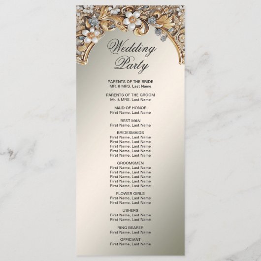 Decoratief Goud Wit Bloemen Trouwprogramma Programmakaart (Achterkant)