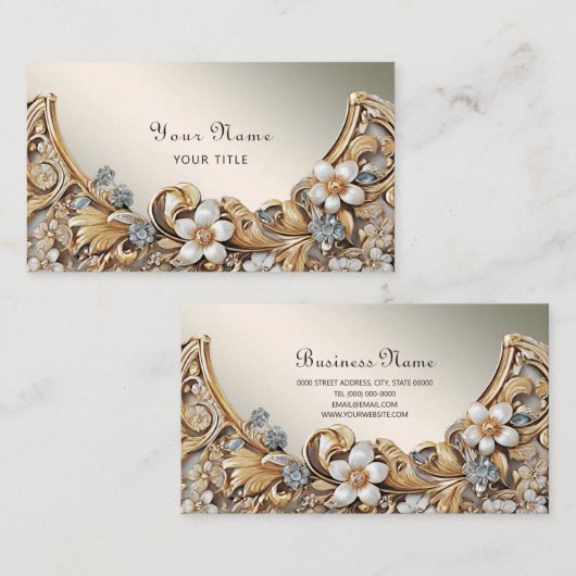 Decoratief Goud Wit Bloemen Visitekaartje (Voorkant / Achterkant)