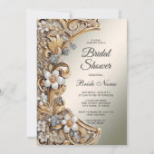 Decoratief Goud Wit Bloemen Vrijgezellenfeest Kaart (Voorkant)