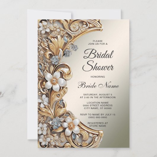 Decoratief Goud Wit Bloemen Vrijgezellenfeest Kaart (Voorkant)