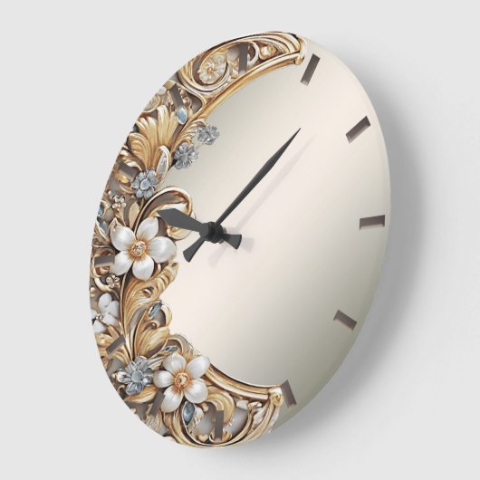 Decoratief Goud Wit Bloemen Wandklok (Hoek)