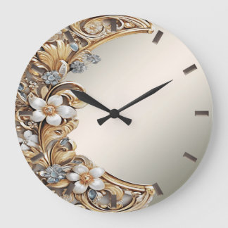 Decoratief Goud Wit Bloemen Wandklok
