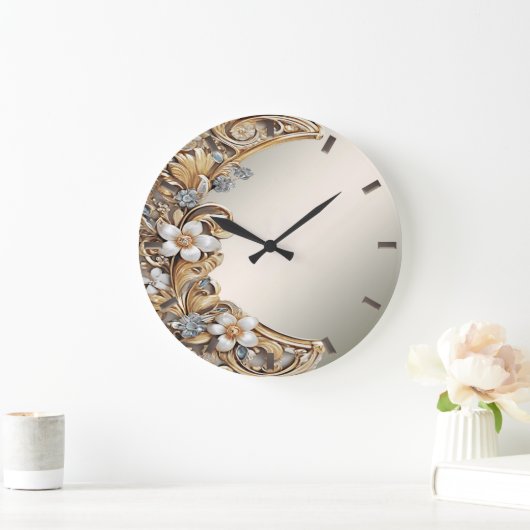 Decoratief Goud Wit Bloemen Wandklok (Huis)