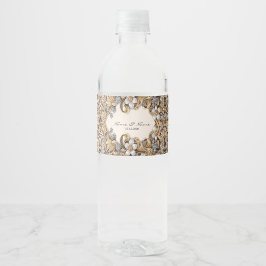 Decoratief Goud Wit Bloemen Water Flesje Label Waterfles Etiket (Voorkant)
