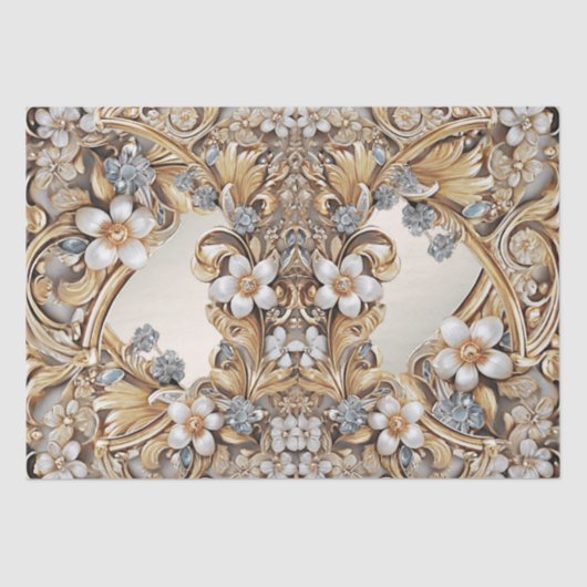 Decoratief Goud Wit Bloemen Weefsel Papier (Voorkant)